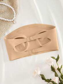 SHEIN 1pc Casual Comfortable Self-Adhesive Solid Color Backless Hollow Lace-Up Lining Nylon Women's Tubular Top(Strapless Bra) - Apricot - View 7