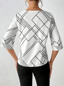 SHEIN Clasi Women's Short Sleeve Round Neck Casual Geometric Print Blouse For Summer