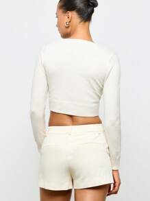 AiiRZ Cardigan corto a bottoni, manica lunga, in maglia fine, collo a giro, maglione essenziale basic per l autunno, l inverno e la primavera