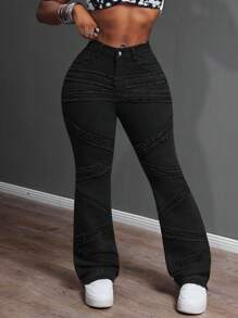 Slaydiva Women's Slim Fit Patchwork Fashionable Jeans - Black - View 4