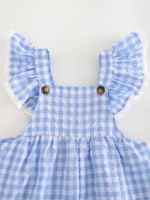 Cozy Pixies Baby Girl Strawberry Pattern Square Neck Ruffle Trim Jumpsuit - Blue and White - View 4