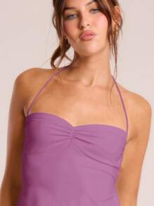 MUSERA Halter Neck Ruched Bust Front Top Classy Graduation Girly Holiday Fall Carnival Festival Spring Summer Outfit Elegant Vacation - Lilac Purple - View 3