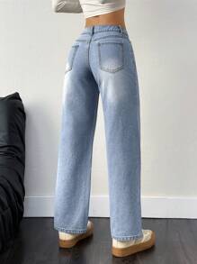 SHEIN PETITE Damskie proste luźne jeansy casualowe z kieszeniami, uniwersalne