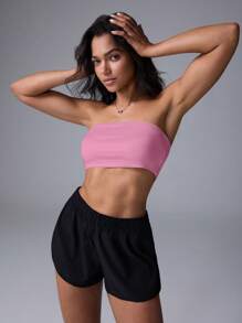 Fluxe Movishi Moisture Absorption & Quick Dry Casual Solid Color Knit Cropped Fitted Camisole Top - Baby Pink - View 5