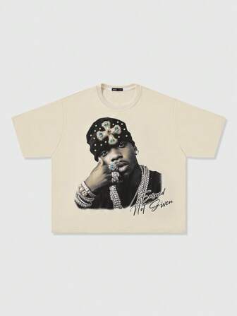 Street Life Camiseta corta de manga corta holgada con estampado de diamantes y tachuelas para hombre