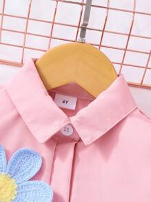 Elladie kids 年轻女孩彼得潘领碎花泡泡袖休闲夏装 - 粉色 - 查看 5