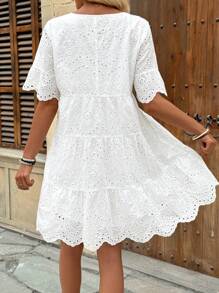 Breezaya Women's Vacation Casual Solid Color Hollow Out Embroidery Dress