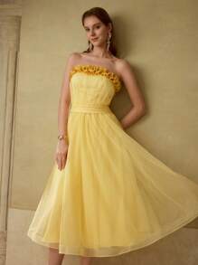 MOTF PREMIUM GATHERED FLOWY COCKTAIL DRESS - Yellow - View 5