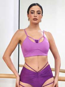 Menodora SHEIN Sport 女士镂空设计日常健身运动文胸 - 紫色 - 查看 4