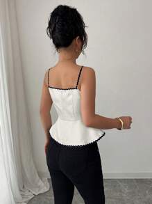Firerie Summer Elegant Two-Tone Woven Tape Trim Camisole - Apricot - View 3