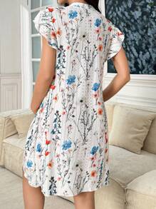 Moonlight&Mama Maternity Floral Print Wrinkle Loose Ruffled Short Sleeve Nightdress For Summer - Multicolor - View 2