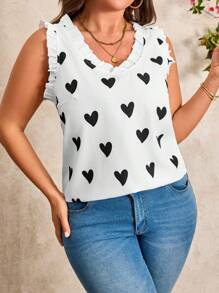 SHEIN LUNE Canotta da donna taglie forti con grafica a cuore e bordo a volant - Multicolore - Visualizzare 4