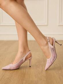 CUCCOO HITCHD Scarpe col tacco a spillo a punta in pizzo con decoro floreale e fiocchi di neve, eleganti, adatte a matrimoni, occasioni formali e feste come Natale e San Valentino