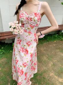 Breezaya Damen figurbetontes Kleid mit Knoten, Spitzenbesatz und Spaghettiträgern (zufälliger Schnitt)