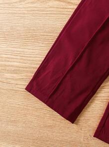 SHEIN Elladie kids Nowy strój imprezowy dla dziewczynek na wiosnę i jesień, elegancki kamizelka + szerokie spodnie + koszulka z długim rękawem, 3-częściowy zestaw, swobodny zestaw na zewnątrz, różowy bezrękawnik zapinany na guziki + wygodny golf z długim rękawem i dzianinową bluzką + szerokie spodnie, stylowy, europejsko-amerykański szykowny zestaw ubranek dla małej dziewczynki - Burgund - Zobacz 3