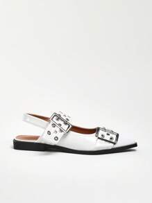 Solezae 女式超大扣粗孔索环尖头露跟白色平底鞋 - 精致朋克风格，棱角分明的轮廓，价格实惠的奢华，多功能夏季鞋春季鞋春假复活节母亲节礼物 - 白色 - 查看 3