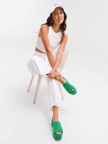 Solezae Open Toe Strap Wedge Slide Sandals Summer Shoes Spring Shoes Spring Break Easter Vacation Shoes Casual Shoes Beach Shoes Mother's Day Present Valentine's Day - Green - View 3