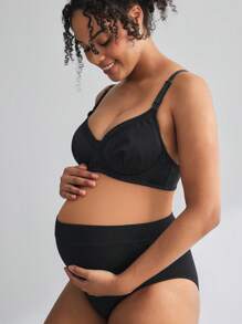 Moonlight&Mama Maternity Solid Color Nursing Bra - With Ruffle Edge Elastic, Front Double Openings, Wider Shoulder Straps - Black - View 2