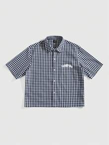 ROMWE MEN Street Life Men's Boxy Fit Plaid Print Short Sleeve Shirt - Blue - View 3