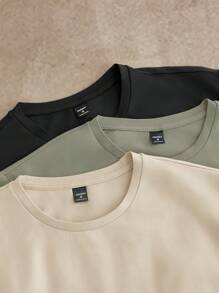 HIMLAND 男士圓領純色針織短袖休閒T恤，夏季款3入組 - 黑色 - 查看 7