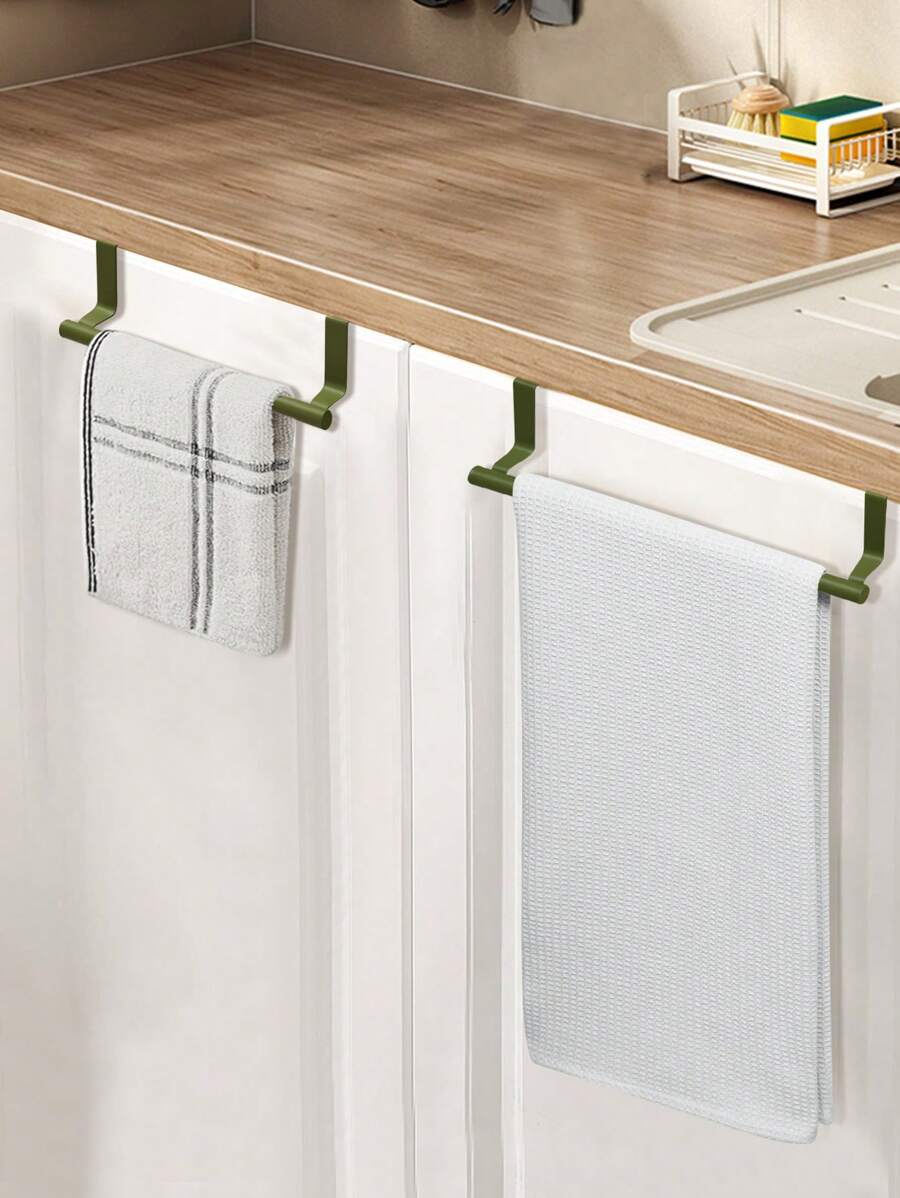 SHEIN Basic living 1入綠色單桿掛毛巾架櫥櫃門掛式無痕浴巾桿 - 綠色 - 查看 1