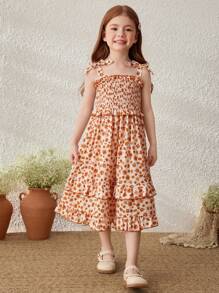 Blossori Vestito da sole smanicato con fiori arancioni per ragazze in vacanza in campagna
