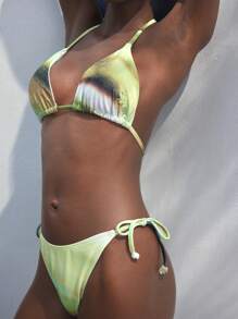 Maija Women Halter Spaghetti Strap Triangle Bikini Set, Summer,Beach Vacation Outfits - Green - View 3