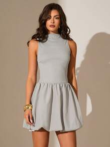 Glamine Sexy rückenfrei ärmellos gestricktes Bubblekleid, süßes Geburtstagskeid, Maskenball-Kleid, romantisches Date-Night-Kleid, Konzert-Outfit, Osterkleid, Frühlings-/Sommerkleid, Ausgehkleid - Grau - Übersicht 4