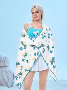 The Smurfs X SHEIN Cute Printed Bath Sheet, Beach Towel, Extra-Large Size, Absorbent And Quick-Drying, Soft And Comfortable