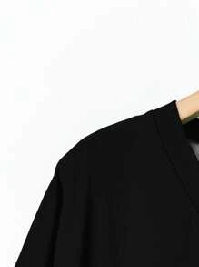 SHEIN LUNE 度假休闲简约彩色条纹印花宽松V领口袋短袖T恤，加大码，适合夏季夏装Vcay女士夏季衬衫适合外出 - 彩色 - 查看 6