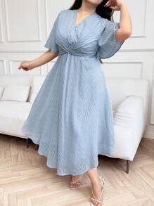 Modelyn Vestido de unicolor de manga corta talla grande, de moda para el verano - Azul - Ver 5