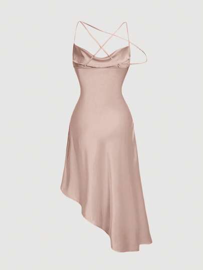 SHEIN MOD فستان كامي موحدة اللون أشرطة متقاطعة مكشوف الظهر حافة غير متماثل