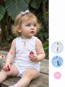 Baby Girl Textured Bow Back Bodysuit, Fashionable And Chic - Multicolor - View 5