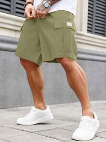 Manfinity Homme Plus Size Men's Patch Design Loose Casual Cargo Shorts - Green - View 1