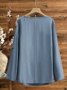 Lacomfia Damen große Größen Hemd mit Knöpfen, einfarbig, lässig, dezent