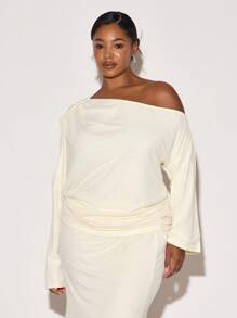 MUSERA Plus Size Asymmetrical Shoulder Drape Long Sleeve Top Casual, Spring, Cute, Cool Girl, Casual, Summer