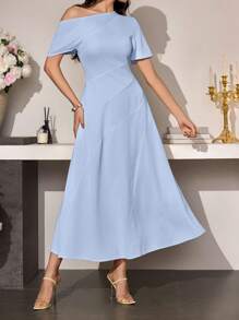 Modelyn Women Spring/Summer Casual Asymmetric Waisted Simple Dress