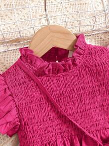 SHEIN Set de 2 piezas para niñas que incluye: Suéter de punto recogido + Pantalones cortos sueltos de tejido sólido + Bolso de asa diagonal