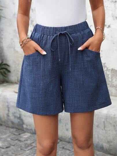 EMERY ROSE Women's Solid Color Waist Tie Pocket Loose Casual Shorts Summer Shorts Comfy Shorts Flowy Shorts Jorts Shorts For Women,High Waisted Shorts