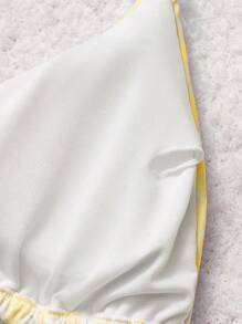 SHEIN MOD Summer Beach Checkered V-Neck Halter Bikini Set - Yellow - View 3