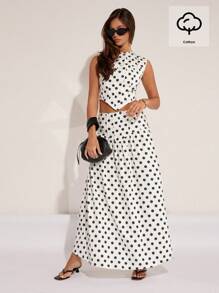 COSMINA Gonna a-line elegante con stampa a pois e cerniera sul retro per donna