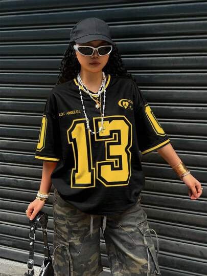 Rovax Plus Size Digital All-Over Print Casual Loose V-Neck T-Shirt, Streetwear