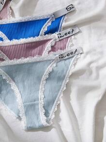 Shein Underwear&Sleepwear Basics 7pack Letter Tape Lace Trim Ribbed Knit Panty Sports