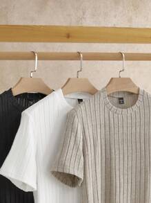 Manfinity NXTstreet 3pcs Pack Men's Plain Round Neck Rib-Knit Leisure Short-Sleeved T-Shirt - Apricot - View 6