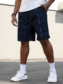 Manfinity Homme Plus Size Men's Striped Pockets Loose Casual Shorts - Blue - View 3