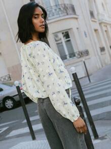 lacRébo Long Sleeve Vintage Floral Embroidered Vacation Blouse With Tie Neck Detail Teacher Top Chic Top Going Out Top Spring Summer - Multicolor - View 1