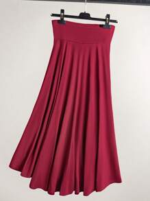 Calvaya Plus Size Women Solid Color High Waist Elastic Waist Casual Pleated A-Line Summer Skirt - Multicolor - View 11