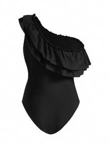 Swim Oasis Oasis Women 1-Piece/2 Pieces Ruffled Shoulder Positioned Print Swimsuit For Summer Beach Vacation - Black and White - View 6