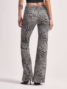MUSERA Asymmetric Button Waist Patchwork Zebra Spring Summer Cute Sexy Fun Festival Cool Girl Denim Jeans Holiday Outfits Summer Outfits Y2K Animal Print Ibiza Concert Chic - Black - View 4