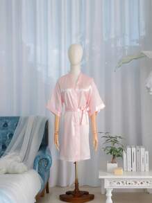 1 件女士春夏婚礼伴娘睡衣粉色睡衣新娘礼服闺蜜派对刺绣浴袍新娘浴袍婚礼派对用品户外婚礼节日派对用品，春季